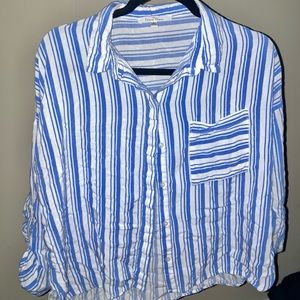 Striped Button Up Blue Blouse